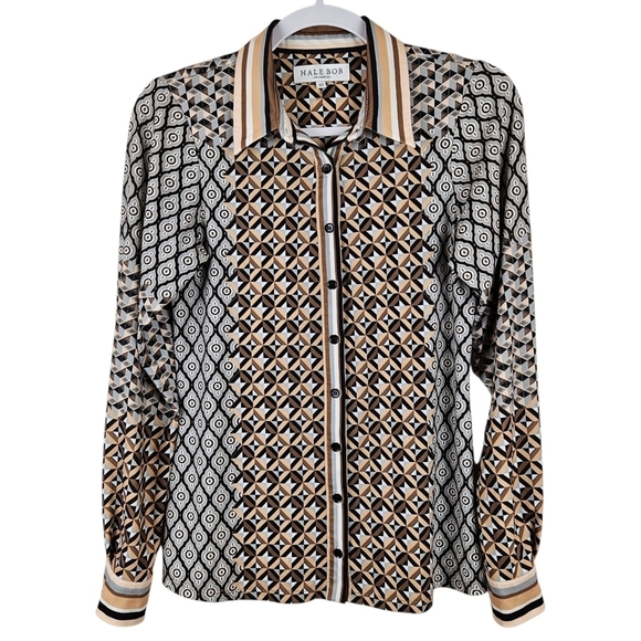 Hale Bob Long Sleeve Button Down Contemporary Luxury Top XS - Picture 3 of 10